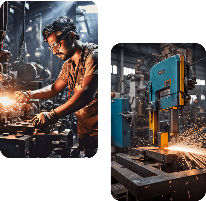 Steel worker operating machinery